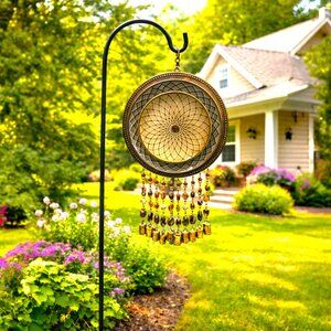 Brown Plate Dish Flower Windchime SunCatcher Lampwork Beads Tin Bells